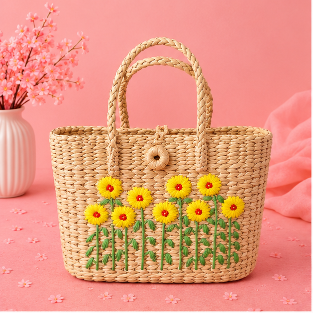 Golden Sunflower Woven Tote Bag