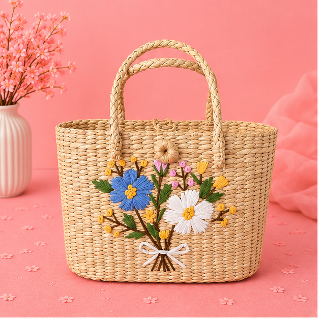 Pastel Bouquet Woven Tote Bag