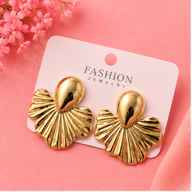 Golden Petal Statement Earrings