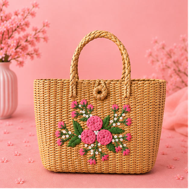 Roselle Bloom Woven Tote Bag