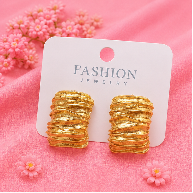 Golden Ripple Statement Stud Earrings