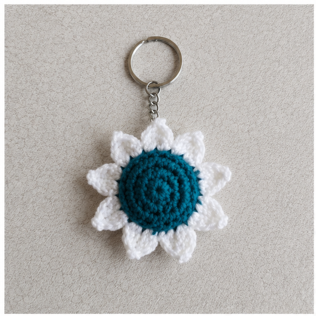 Handmade Crochet flower keychain blue&white