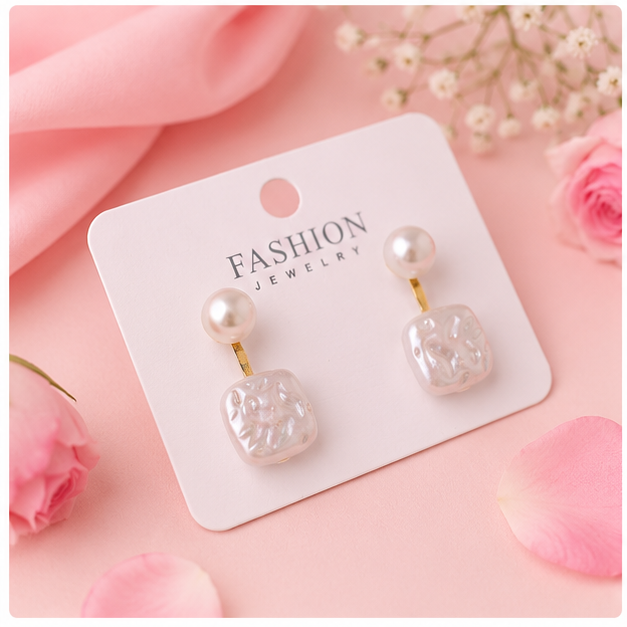 Gold plated Double pearl drop earrings