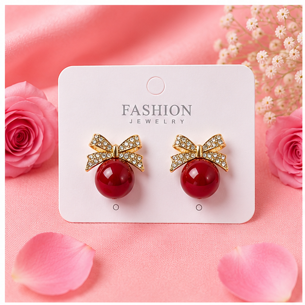 Red Bow pearl Earrings