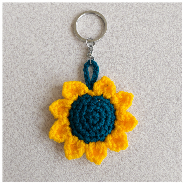 Handmade Crochet flower keychain blue&yellow